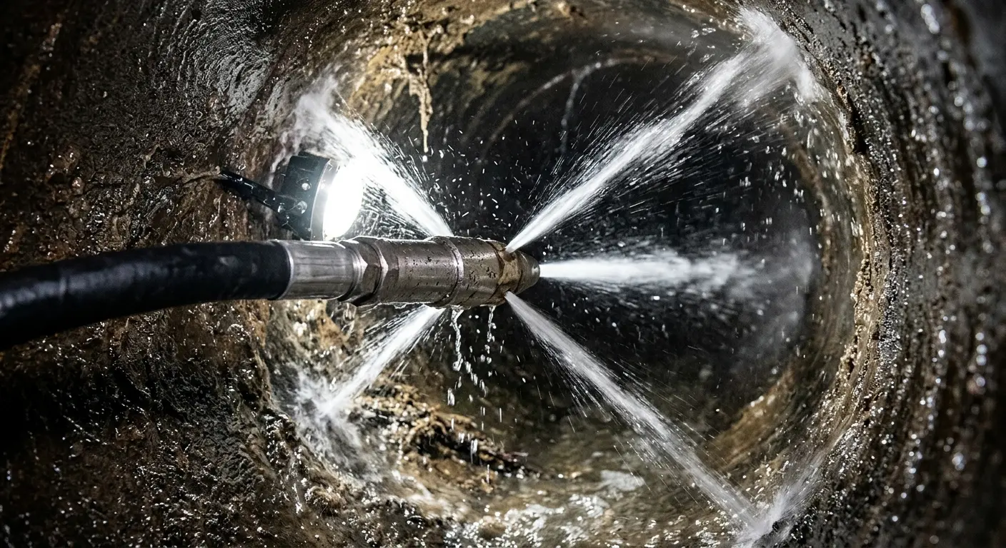High-pressure hydro jetting nozzle cleaning sewer pipe for Storm Drain Cleaning in Gladewater